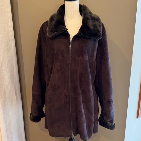 Beautiful Women's Java Brown Suede Fur Lined Midi Coat, Size Large or XL - Picture 1 of 15